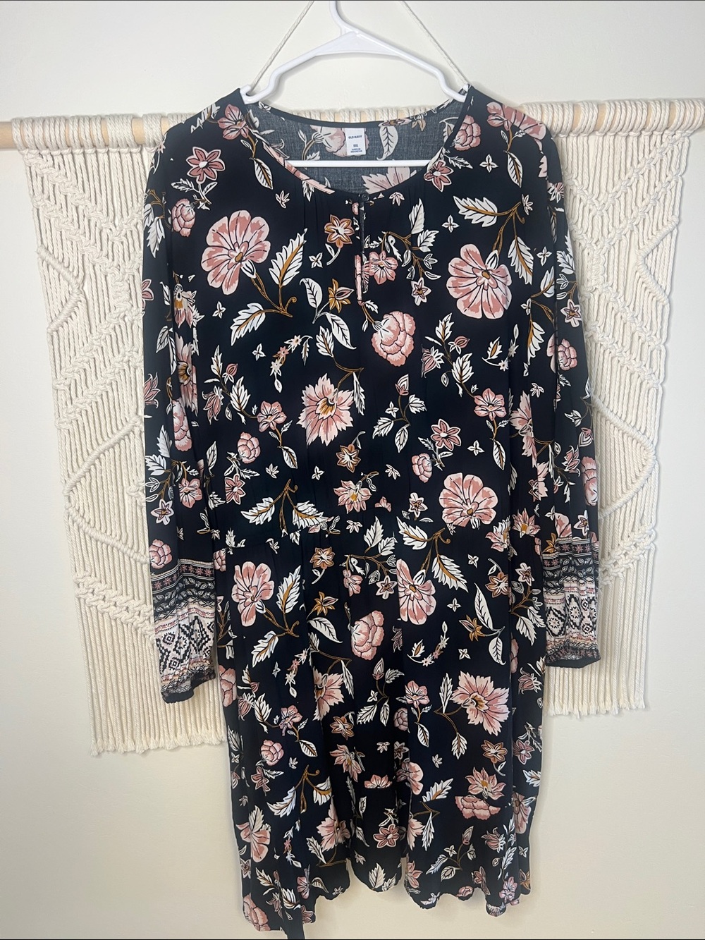 Old Navy Black Floral Long Sleeve Tiered Dress